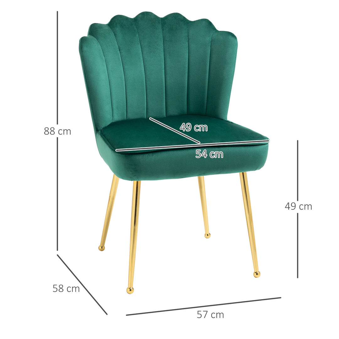 Glam Velvet-Feel Shell Accent Chair, HOMCOM Luxe Vanity Makeup Seat, Metal Legs, Comfort Padding, Green | Aosom UK