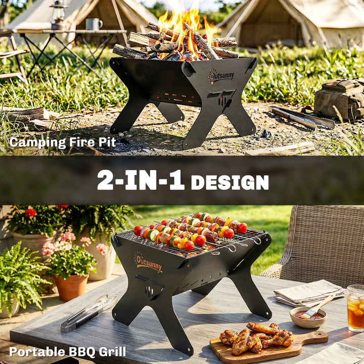 2-In-1 Portable BBQ Grill and Camping Fire Pit, Tabletop Charcoal Barb