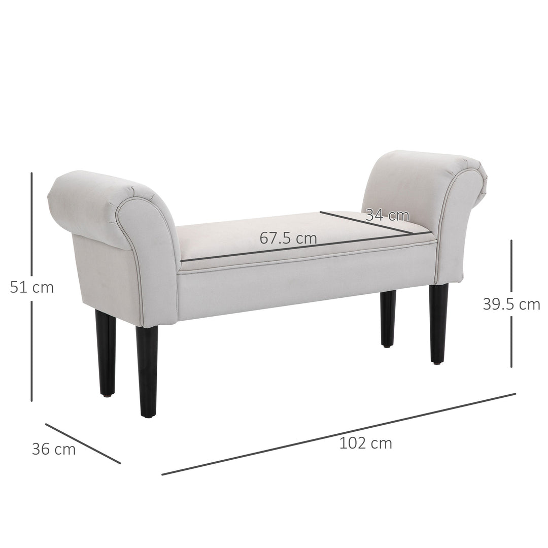 MCL Small Bench, Upholstered Window Seat with Arms and Wooden Legs, Modern Shoe Bench for Entryway, Living Room, Bedroom, Greyish White