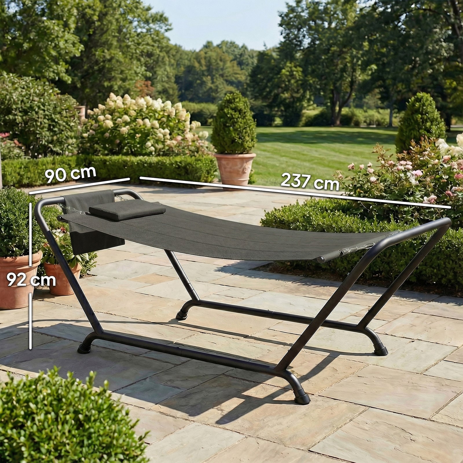 Outdoor Hammock with Stand, Freestanding Hammock with Side Pocket, Hea