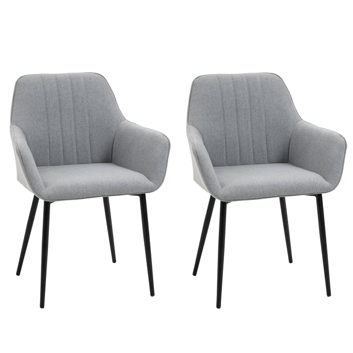 Dining Chairs Upholstered Linen Fabric Accent Chairs with Metal Legs, Set of 2, Light Grey
