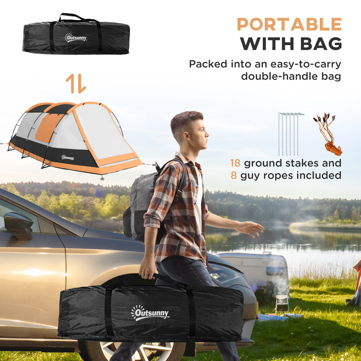 Three-Man Camping Tent, with Two Rooms and Porch - Orange