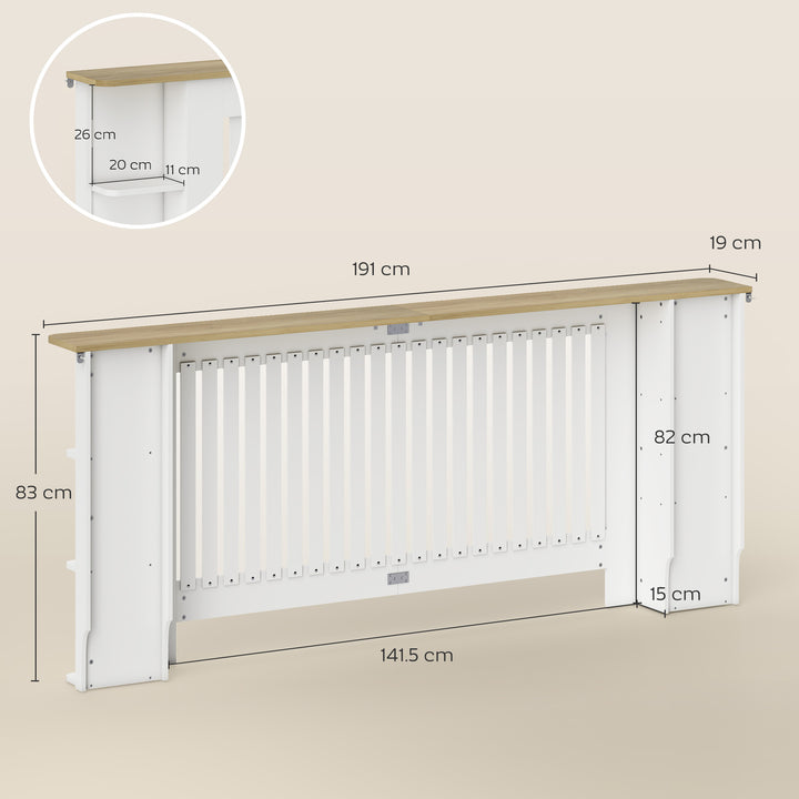 MCL Radiator Cover with Open Storage Shelves, Vertical Slatted Cabinet Shelf Heater Cover for Living Room, Hallway, Extra Large, White (H: 83 / W: 191 / D: 19 cm)