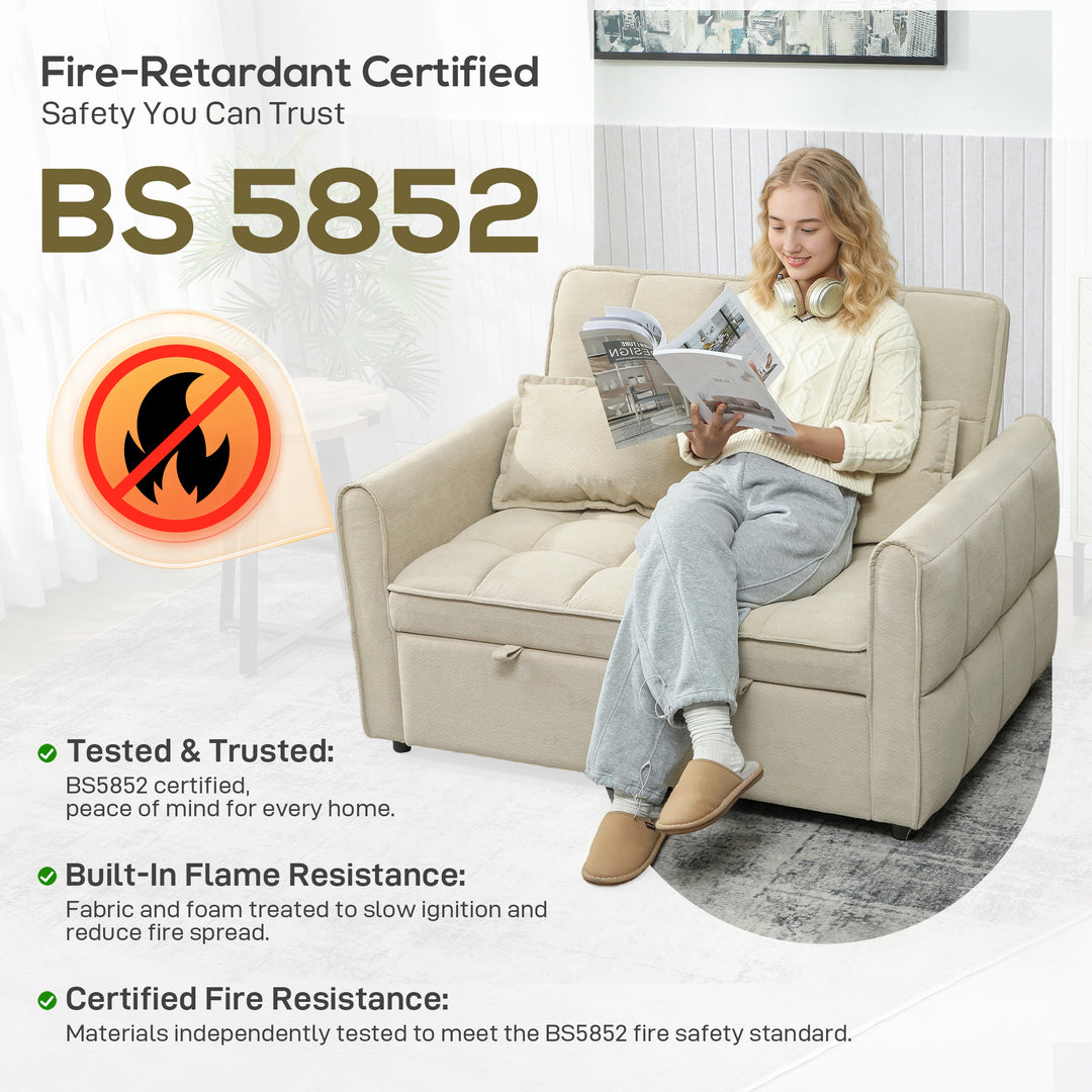 2 Seater Sofa Bed, 3-in-1 Convertible Sleeper Sofa with Click-clack Adjustable Backrest and 2 Pillows, Light