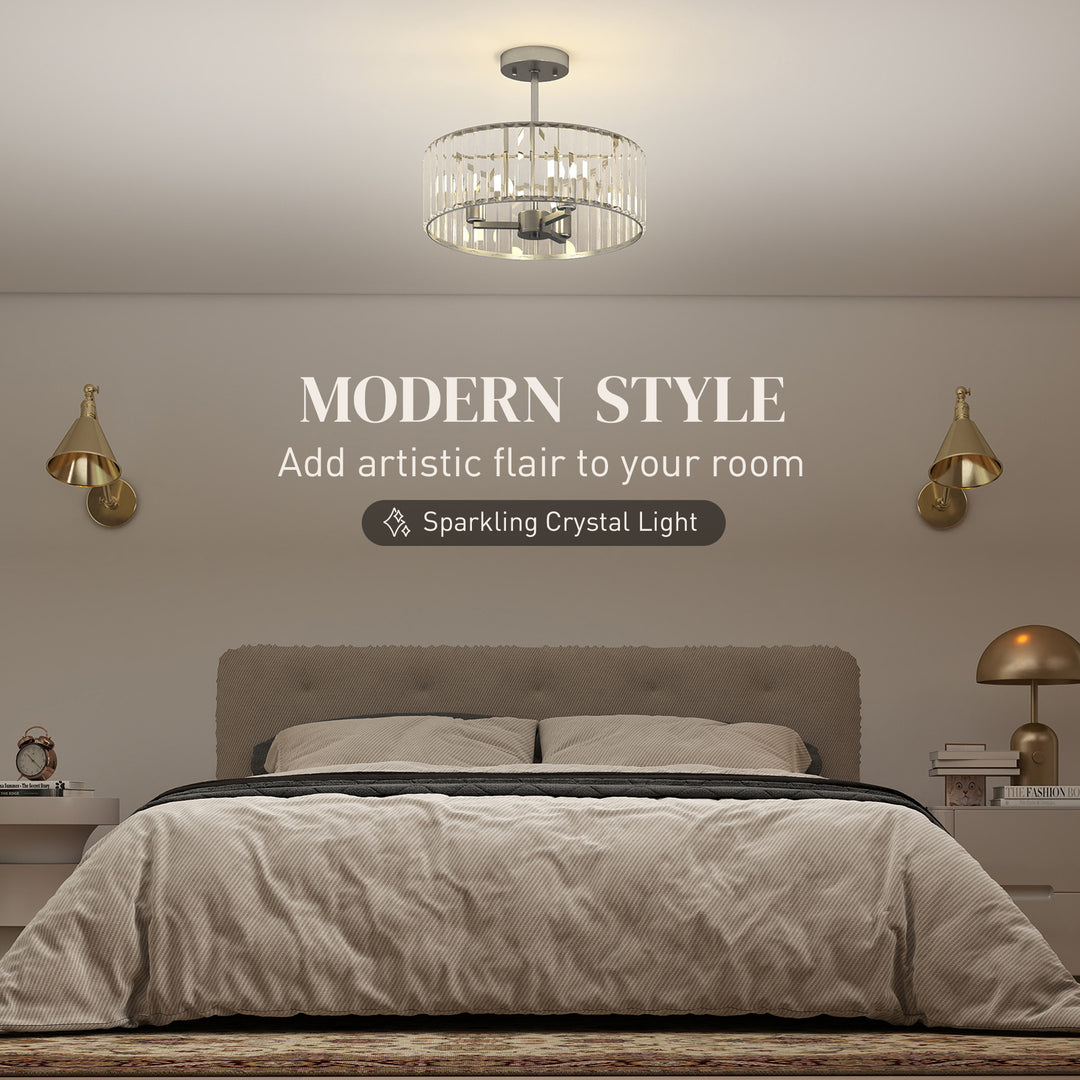 Crystal Ceiling Light Fixture, Semi Flush Mount Modern Crystal Chandelier Ceiling Light for Living Room, Bedroom, Hallway, Dining Room, E14 Base 3-Lights, Silver Tone