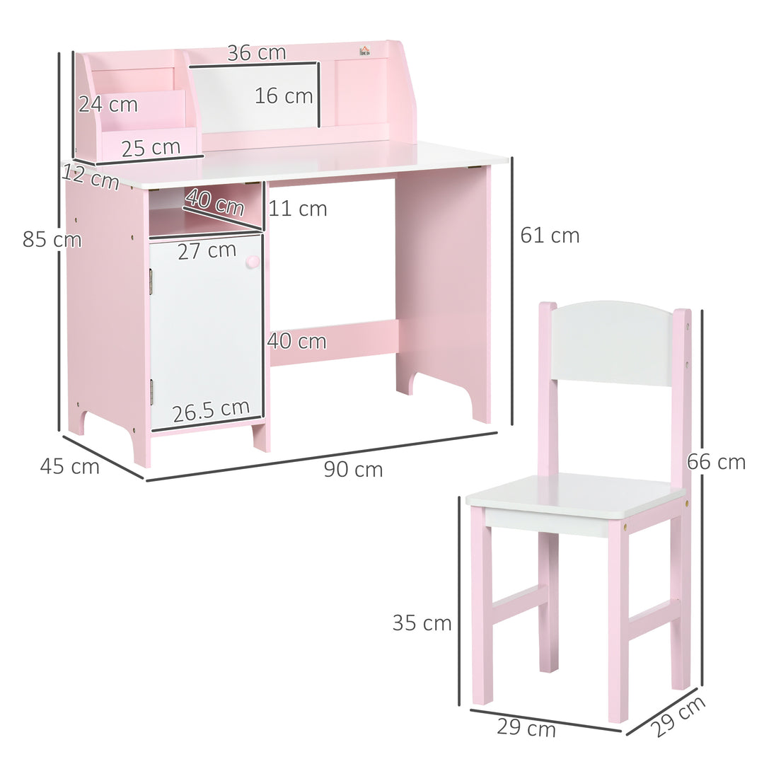 HOMCOM Kids Table and Chair Set Two-Piece Table and Chair Set Multi Use Toddler Furniture w/ Whiteboard - Pink | Aosom UK