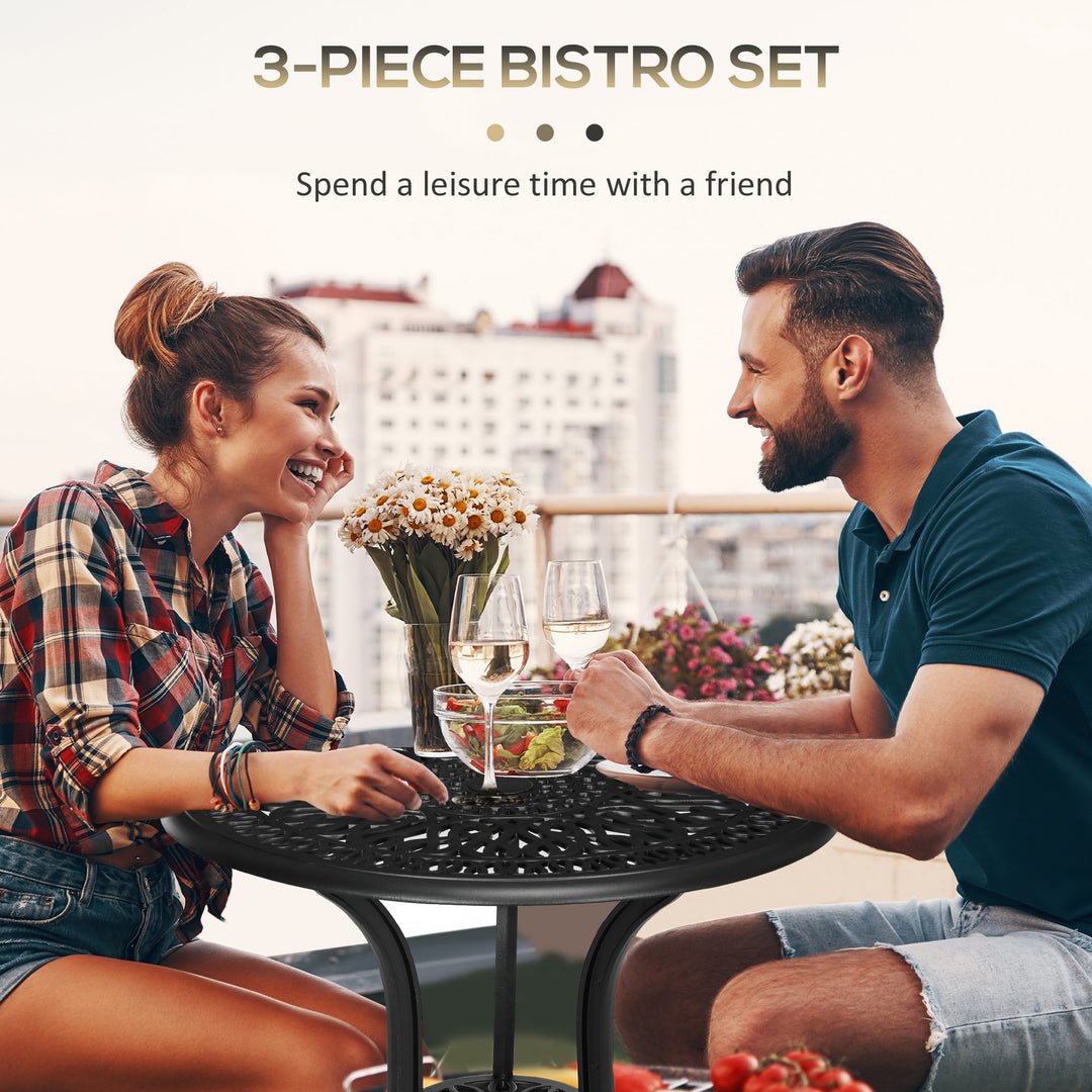 3 Piece Garden Bistro Set, Cast Aluminium Outdoor Furniture Set with U