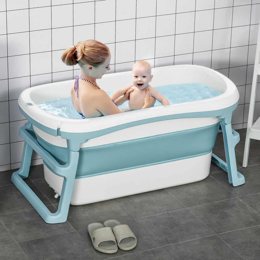 Foldable Bathtub Kids Bath Tub with Lid Large Freestanding Bathtubs Home Sauna for Toddler Children Teenage 1 - 12 Years