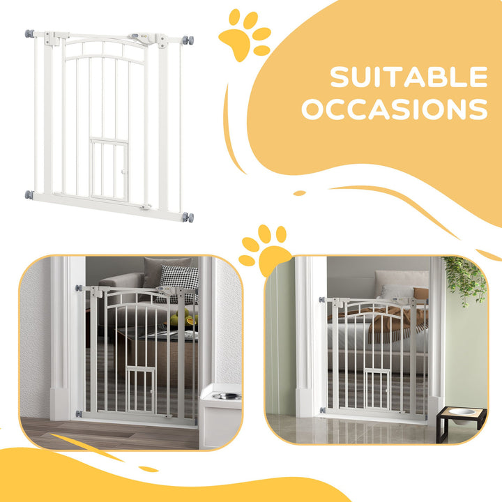 PawHut Safety Pet Gate, Pressure Fit Stair Gate with Cat Door, Auto Close, Double Lock, 74