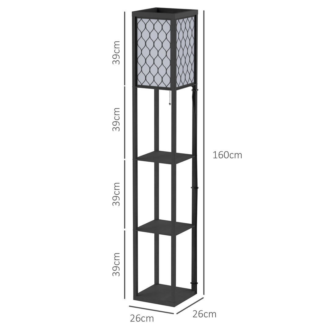 Shelf Floor Lamp Standing Lamp W/4-tier Wooden Open Shelves,26L x 26W x 160Hcm-Black/White