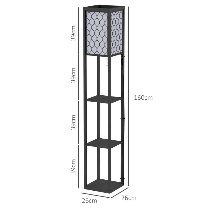 Shelf Floor Lamp Standing Lamp W/4-tier Wooden Open Shelves,26L x 26W x 160Hcm-Black/White