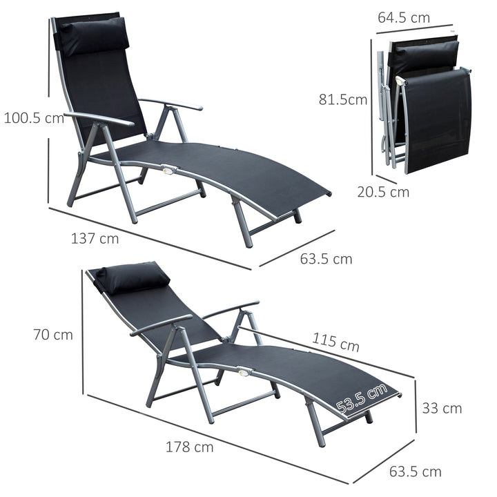 Outsunny Foldable Sun Lounger Recliner Chair, Texteline Patio Garden Chair, 5 Levels, Black