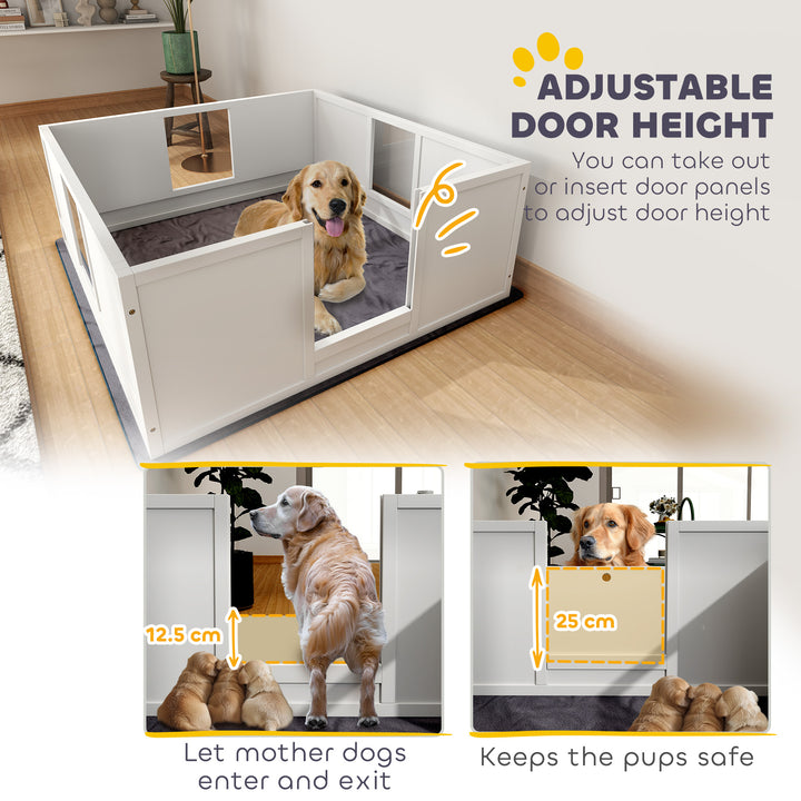 Whelping Box for Dogs with Whelping Pad, Adjustable Entrance, Non-slip Foot Pads, for Large Dogs, 124 x 120cm