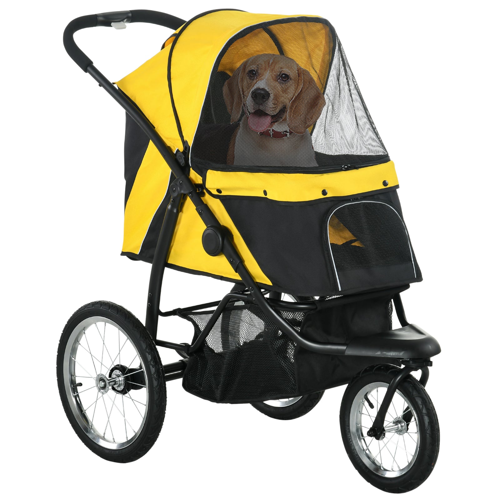 Foldable Pet Stroller Jogger, with Three Wheels, Canopy, for Medium and Small Dogs, Yellow