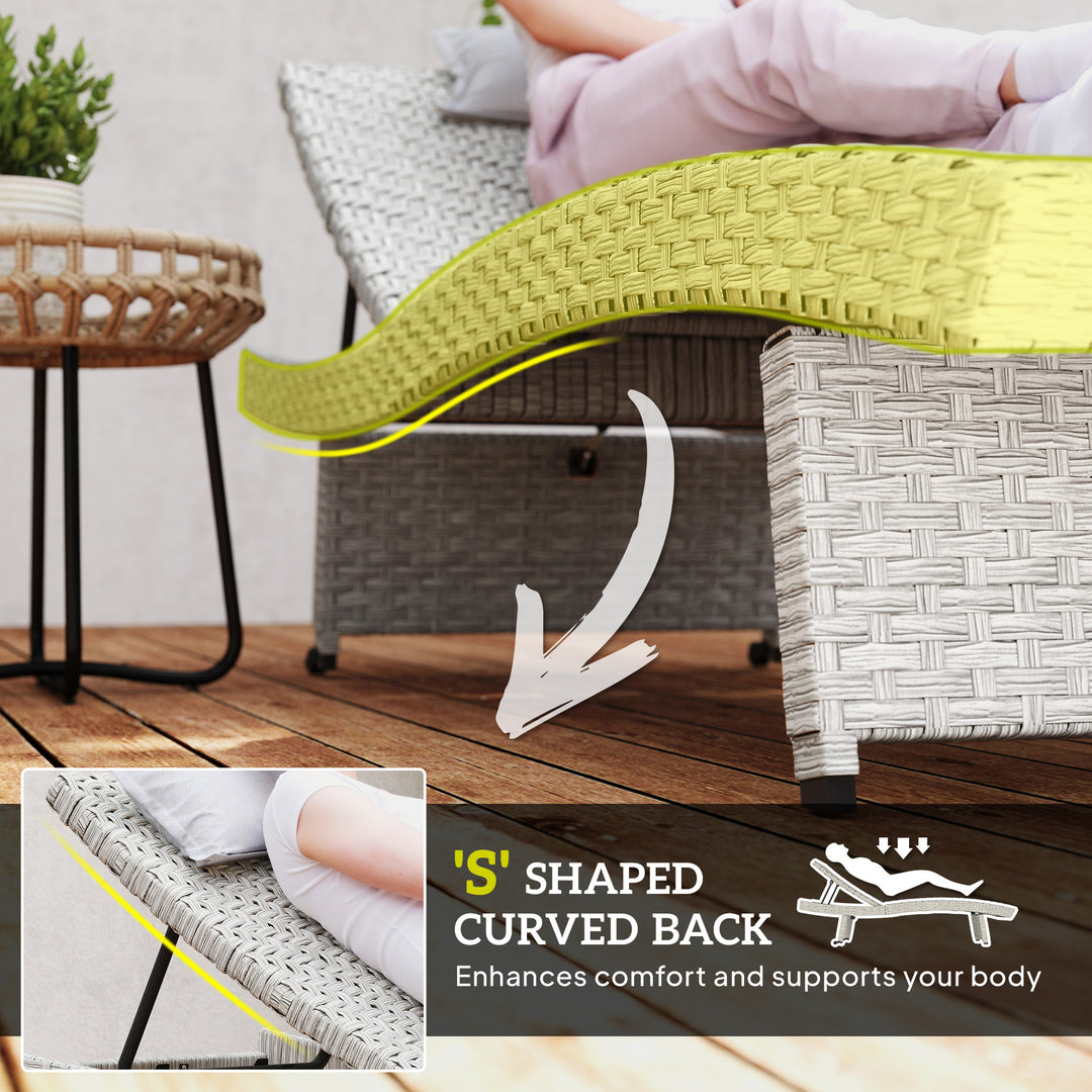 Outdoor PE Rattan Sun Lounger, Folding Wicker Garden Lounger Recliner with 4-Level Adjustable Backrest, Rolling Sunbed Lounge Chair with Wheels, Non-Slip Legs for Balcony, Beach, Grey