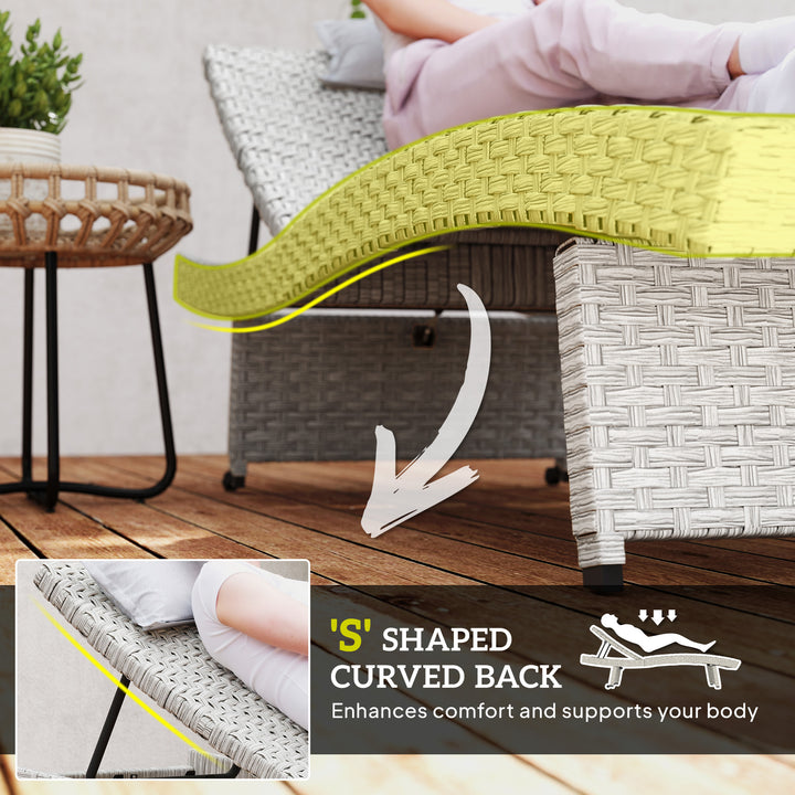 Outdoor PE Rattan Sun Lounger, Folding Wicker Garden Lounger Recliner with 4-Level Adjustable Backrest, Rolling Sunbed Lounge Chair with Wheels, Non-Slip Legs for Balcony, Beach, Grey