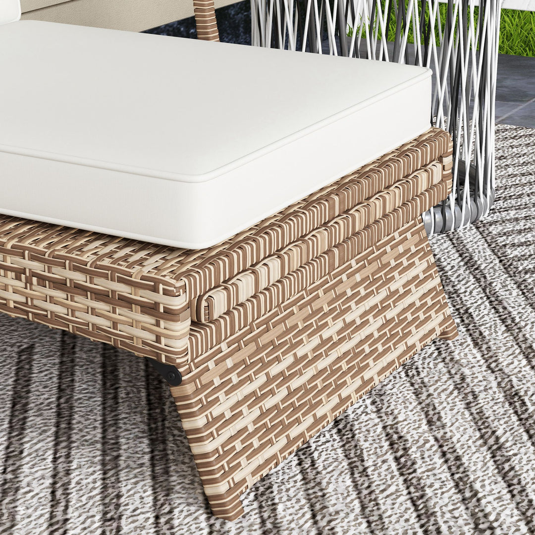 80° Reclining Rattan Lounger - White/Brown