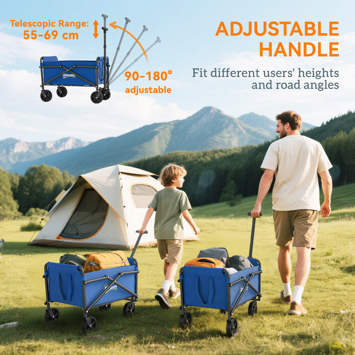 41L Festival Trolley on Wheels, Small Garden Folding Trolley Cart, 60kg Heavy Duty Collapsible Folding Wagon with Adjustable Handle and Carrying Bag for Beach, Camping, Festival, Blue