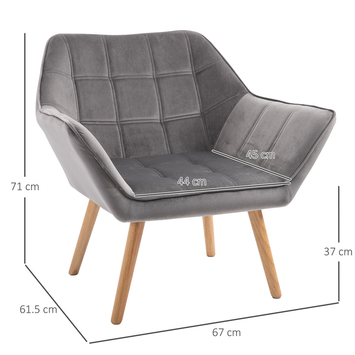 Armchair Accent Chair, Vanity Chair with Wide Arms, Slanted Back, Padding, Metal Frame, Wooden Legs, Home Bedroom Furniture Seating, Grey