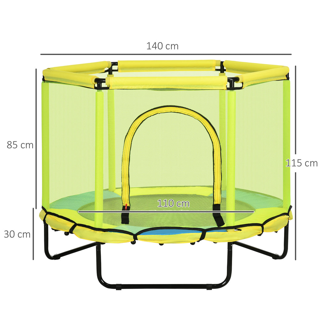 ZONEKIZ 140 cm Kids Trampoline, Hexagon Indoor Bouncer Jumper with Security Enclosure Net, Bungee Gym for Children 1-6 Years Old, Yellow