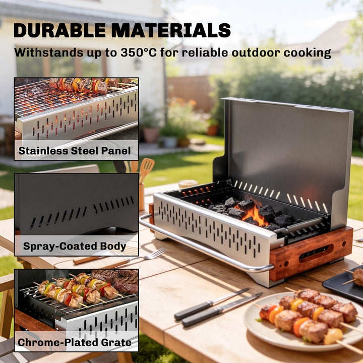 Portable BBQ Grill, Folding Charcoal Barbecue Grill with Removable Cha