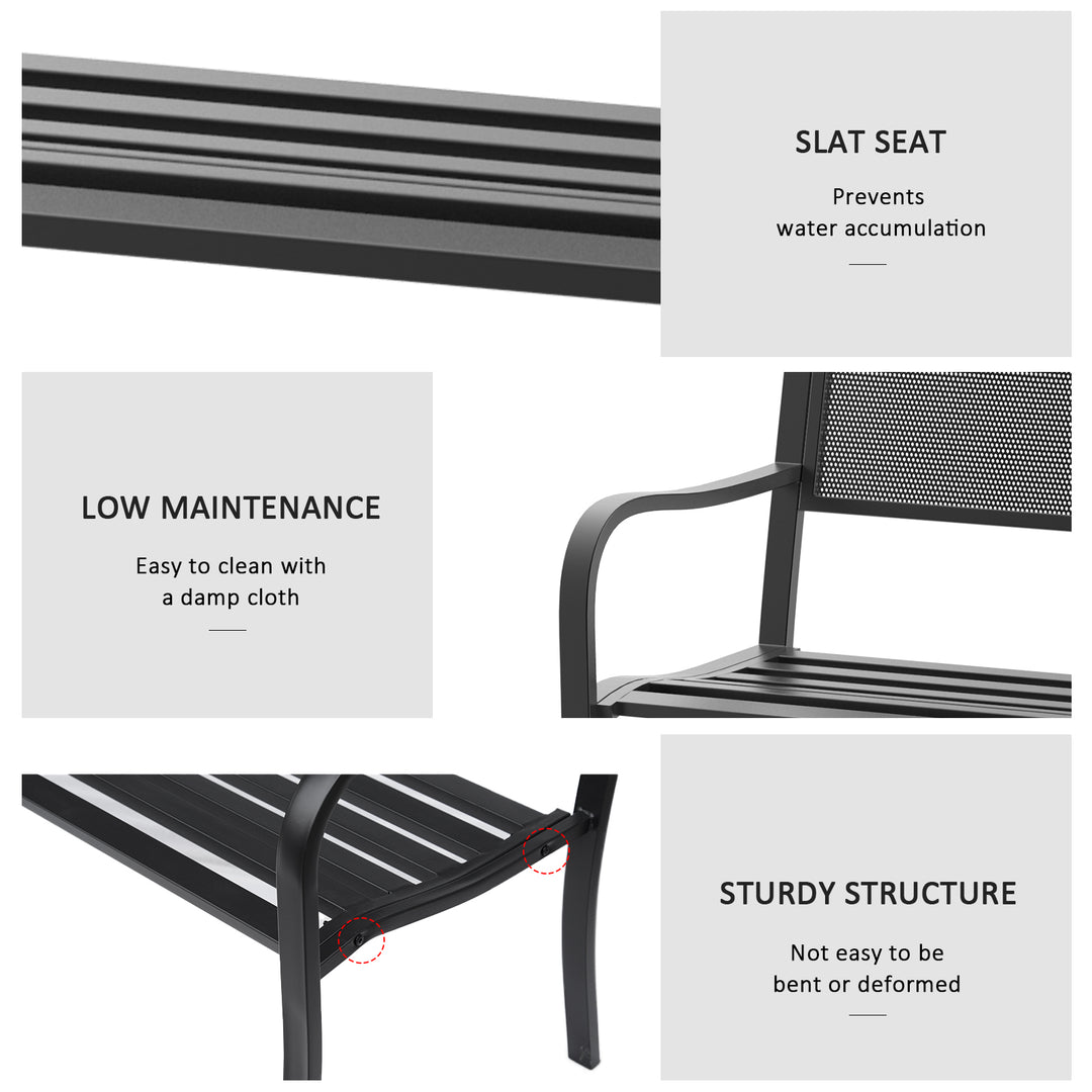 Garden Bench Furniture Patio Park 2 Person Chair Seat Steel Black 120cm Outdoor