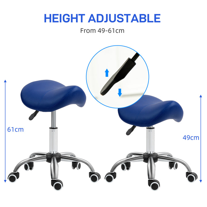 Saddle Stool, Height Adjustable Salon Chair for Massage Spa, Faux Leather, Dark Blue