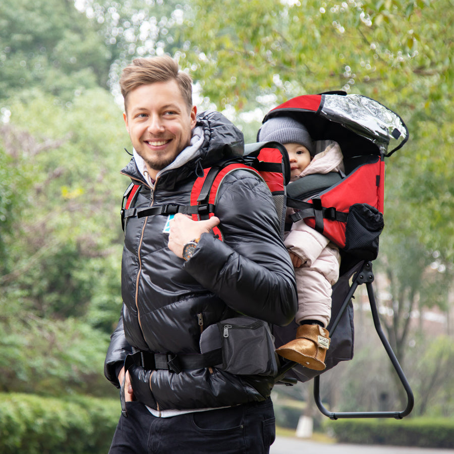 Baby Hiking Backpack Carrier Child Carrier with Ergonomic Hip Seat Detachable Rain Cover Adjustable Straps Stand for Toddler 6 - 36 Months Red