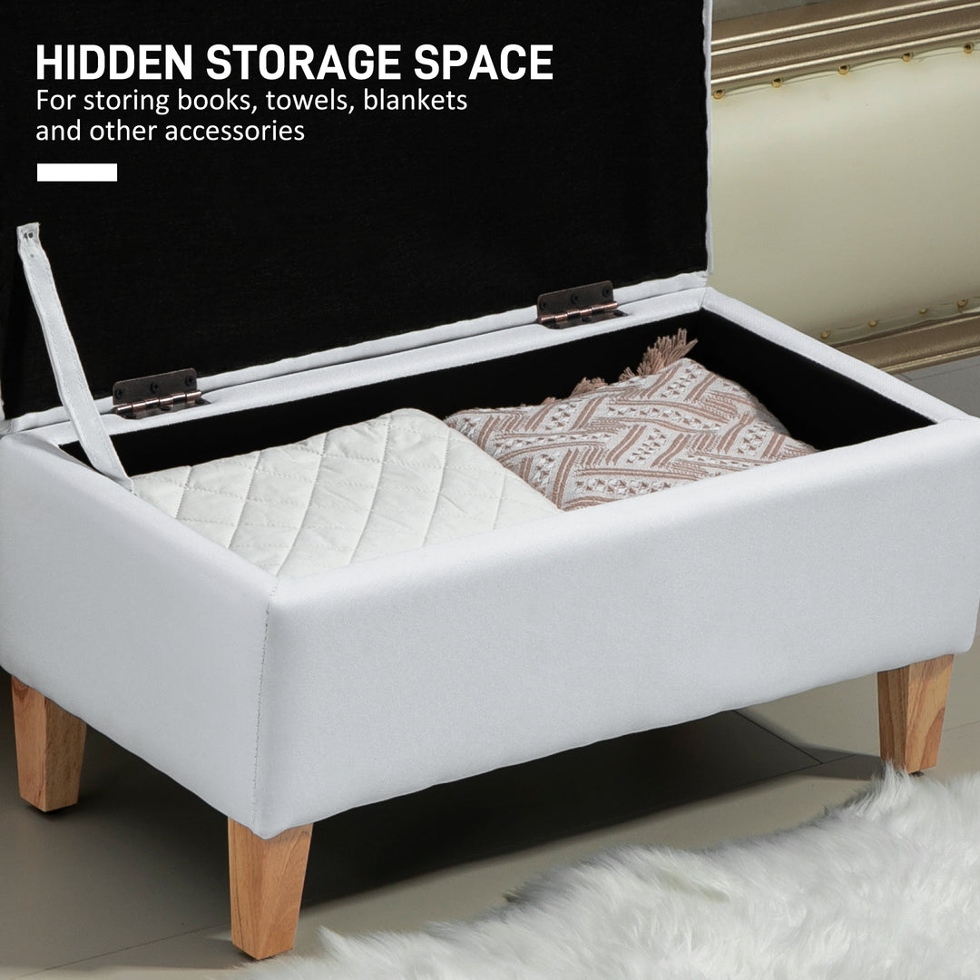 30L Linen Storage Ottoman Padded Footstool with Rubberwood Legs for Storage Box, Bed End, Shoe Bench, Seating, Cream White
