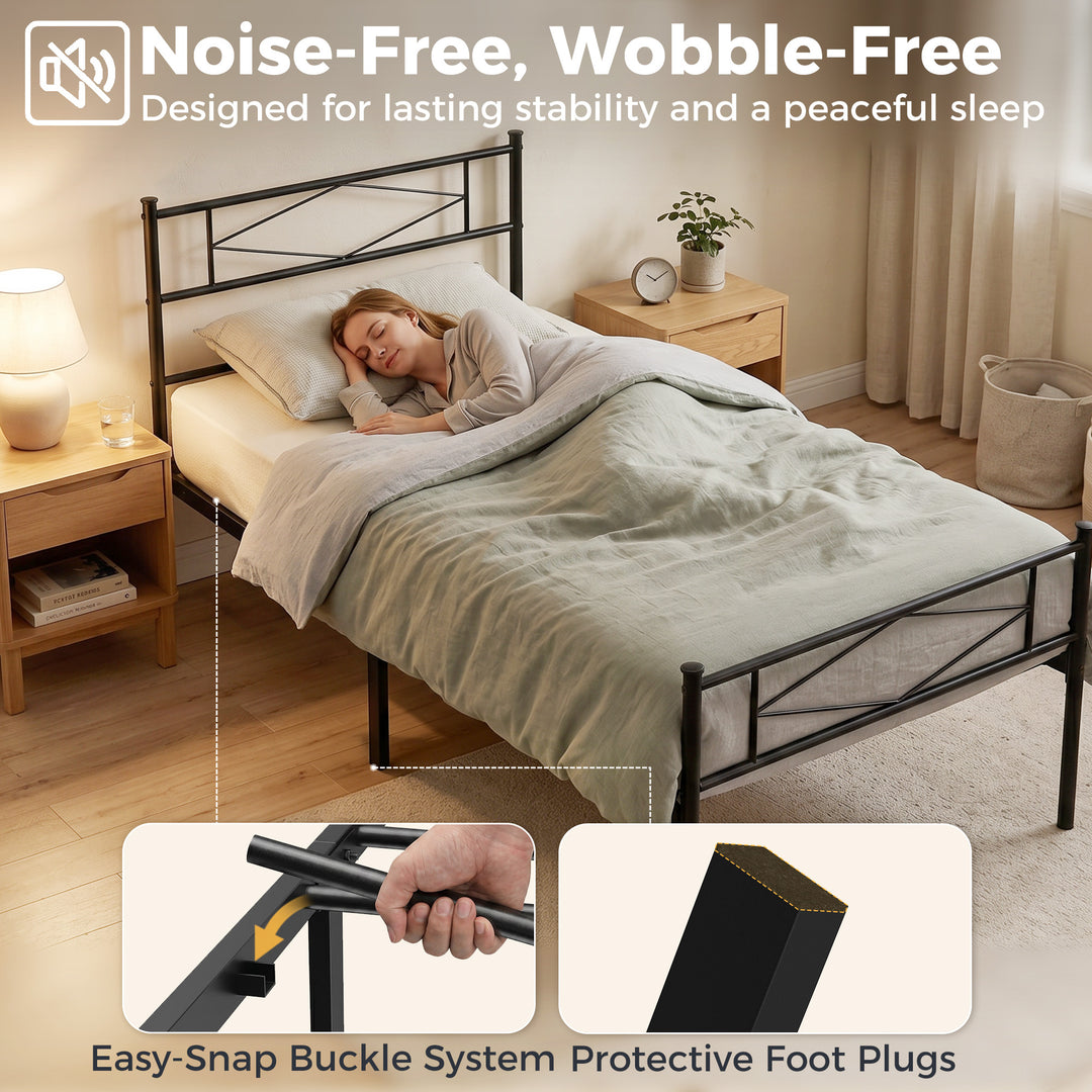 3ft Single Bed Frame with Headboard and Footboard, Metal Platform Bed 