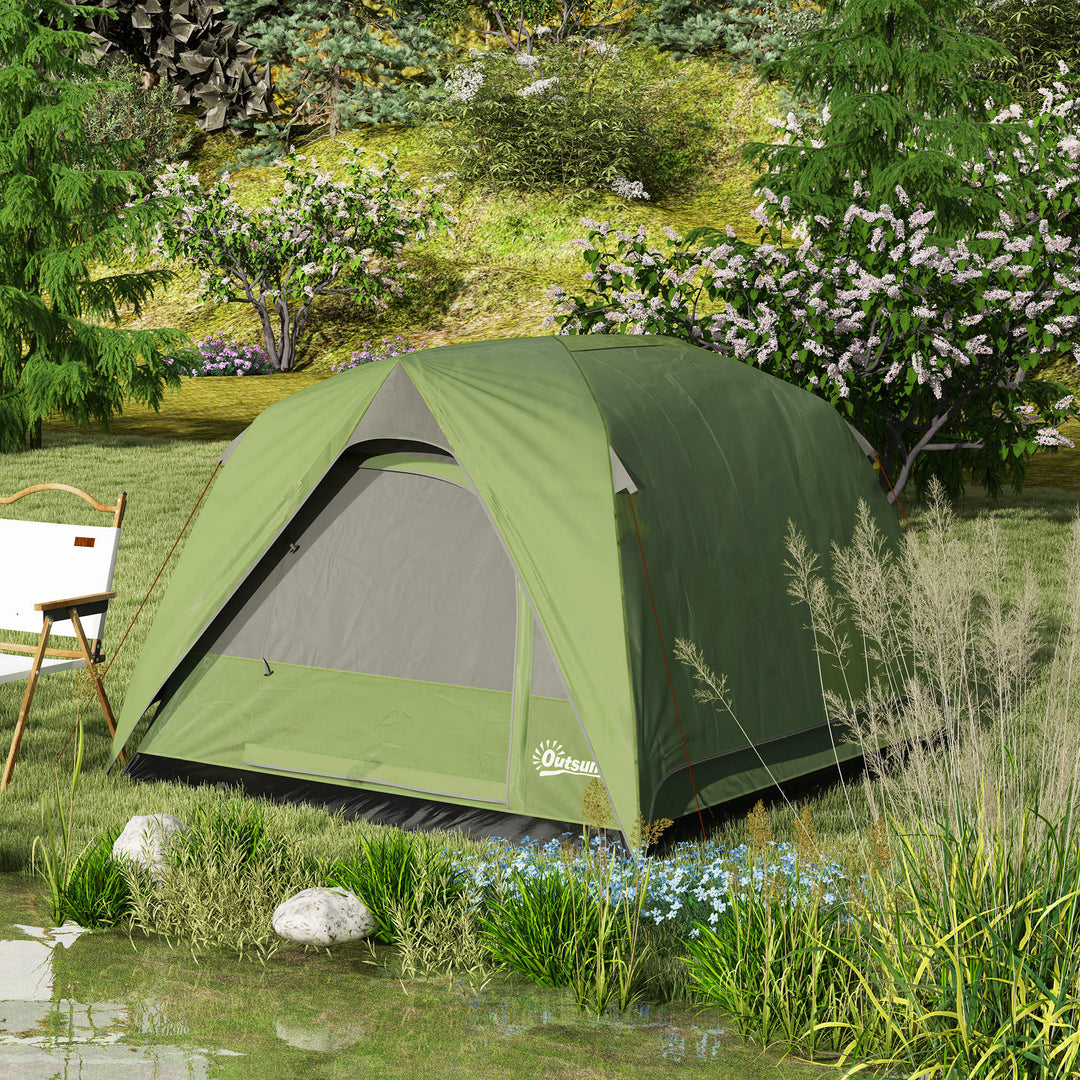 3-4 Person Camping Tent, Easy Set Up Waterproof Dome Tent with Sewn-in Groundsheet, Mesh Windows, Pocket and Hook for Camping, Hiking, Backpacking, Olive Green and Grey