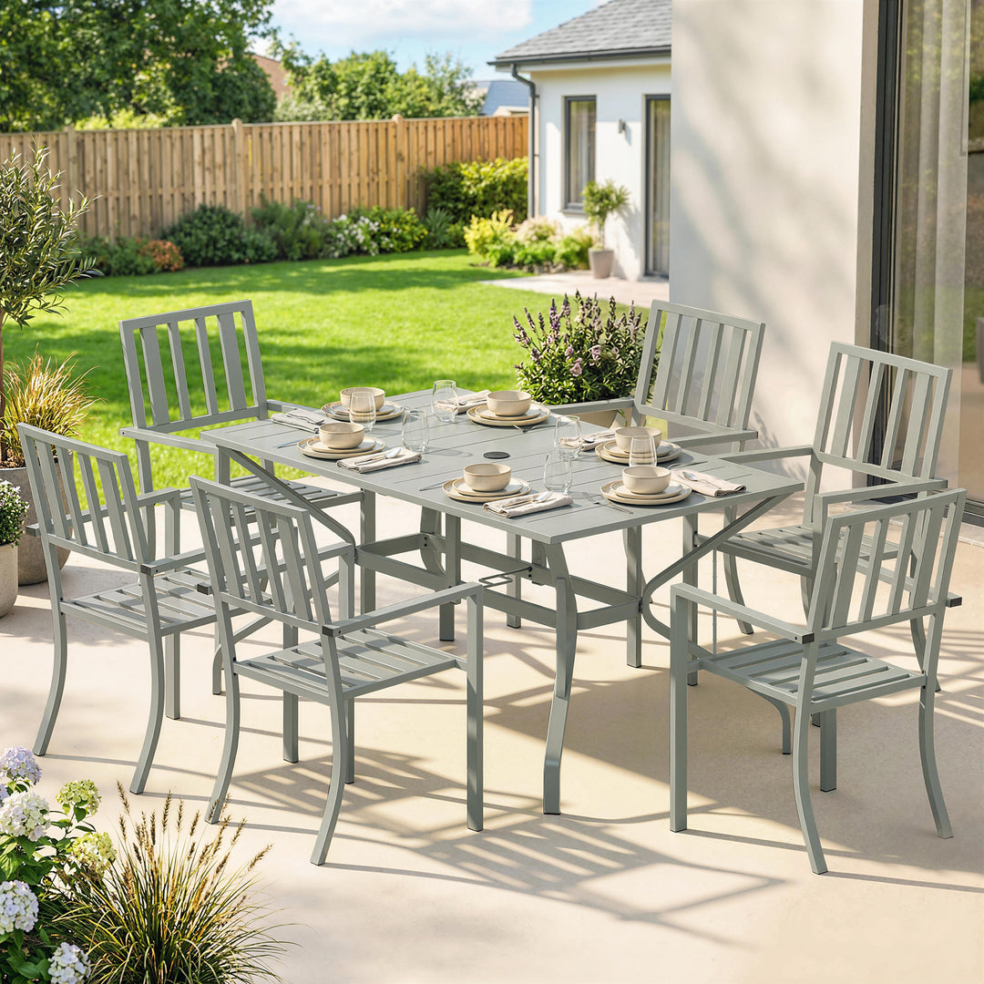 7 Pieces Garden Table and Chairs, 6 Seater Outdoor Table and Chairs wi