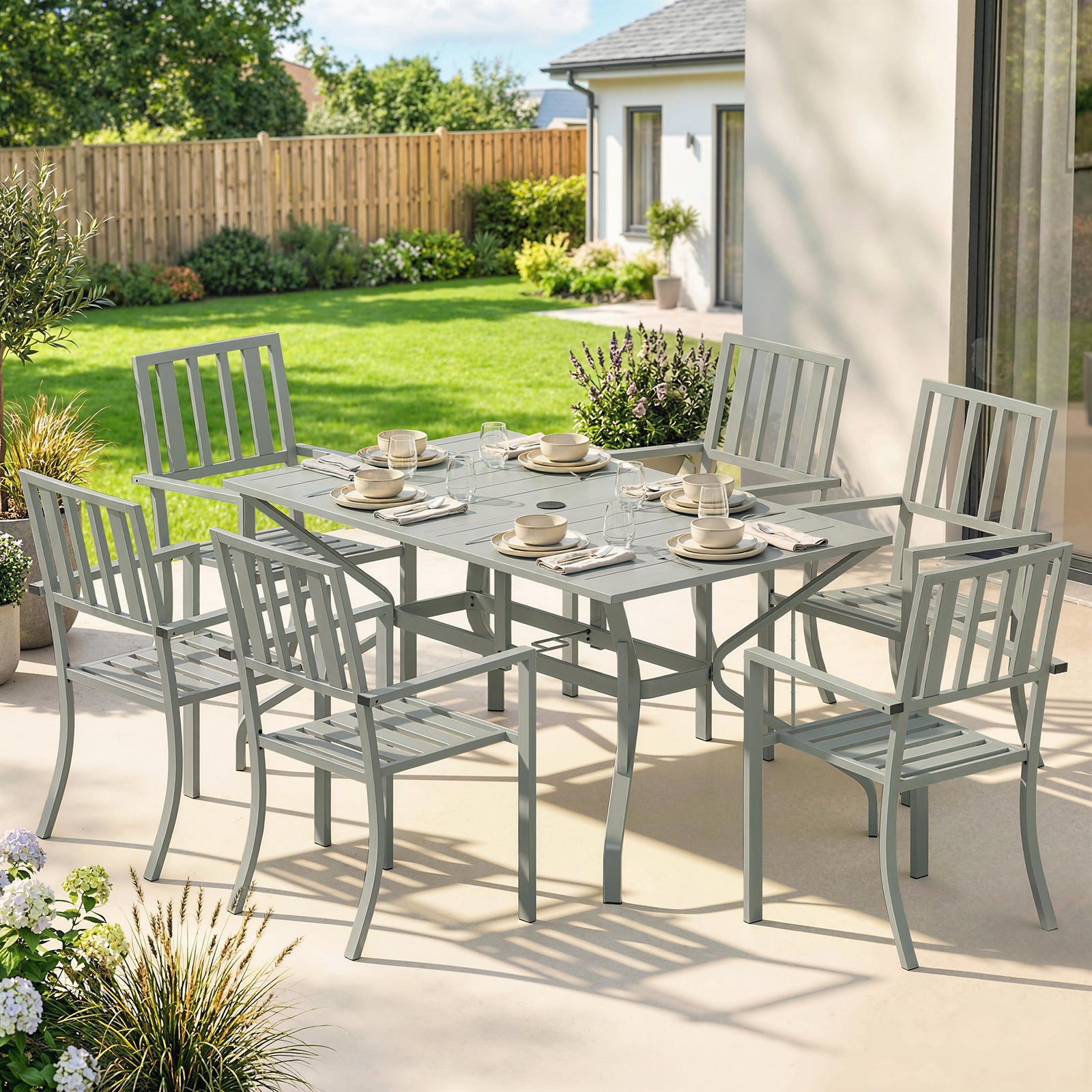 7 Pieces Garden Table and Chairs, 6 Seater Outdoor Table and Chairs wi