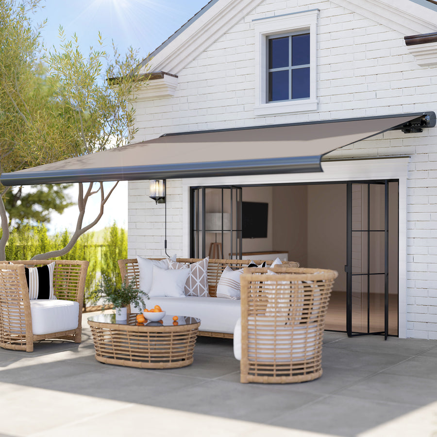 3.5 x 3 m Electric Awning with Remote Controller, Aluminium Frame DIY Retractable Awning, UV50+ Sun Shade Canopy for Garden Patio Deck Door Window, Light Grey