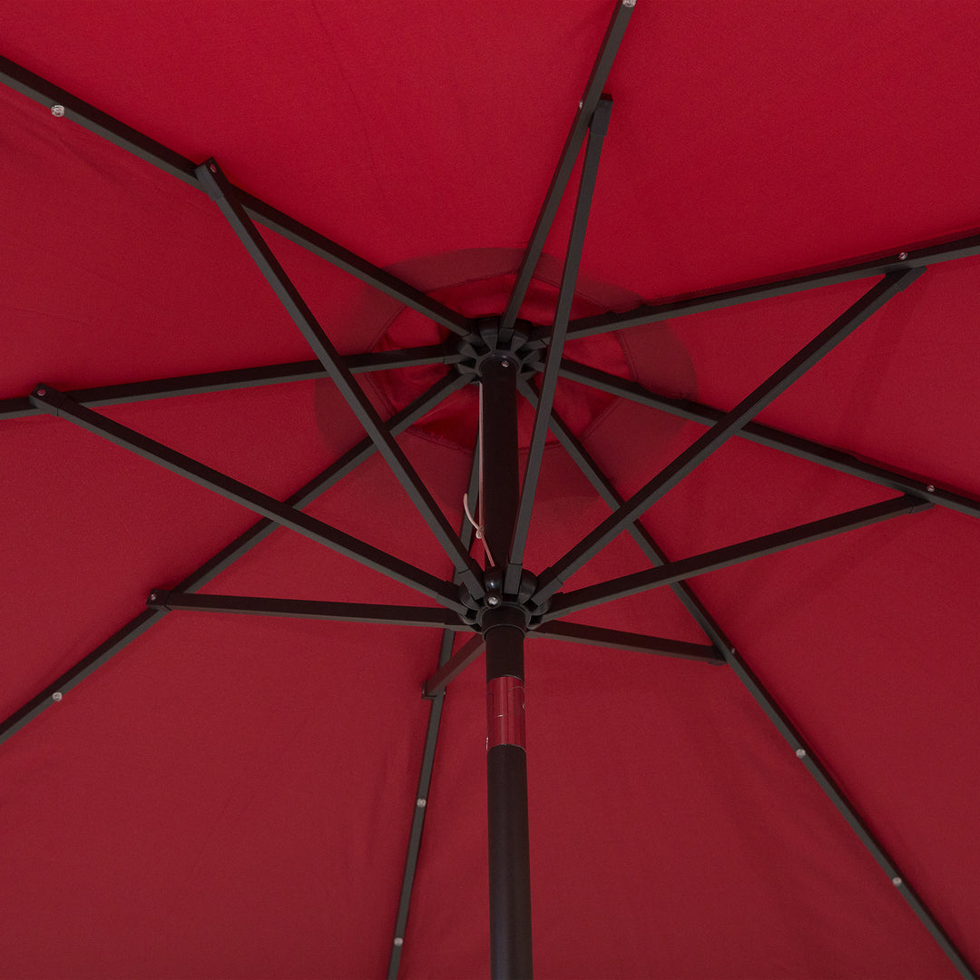 2.7m Patio Garden Umbrella Outdoor Parasol with Tilt Crank and 24 LEDs Lights (Red)