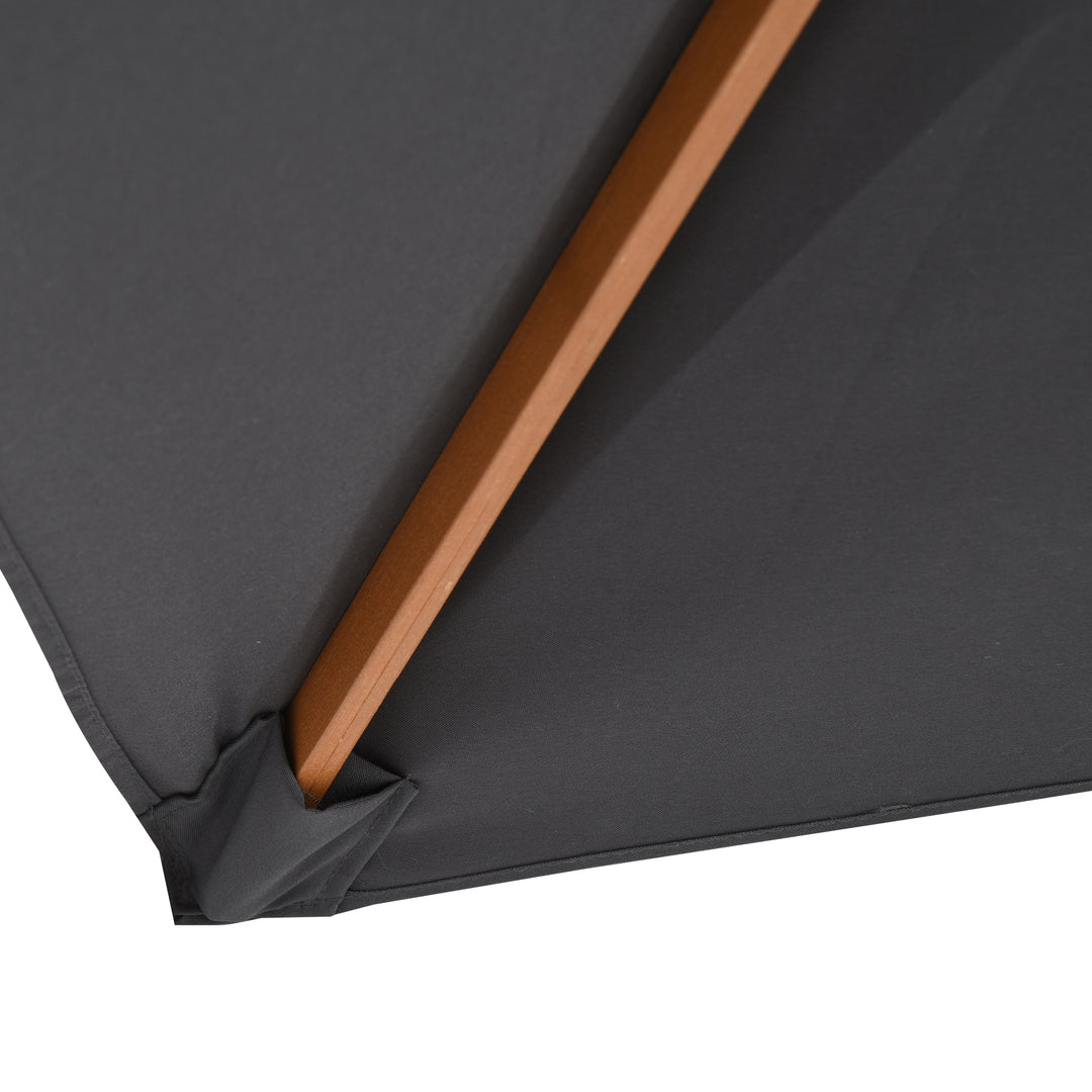2 x 3m Wooden Garden Parasol Umbrella Outdoor Sun Shade Canopy, Dark Grey