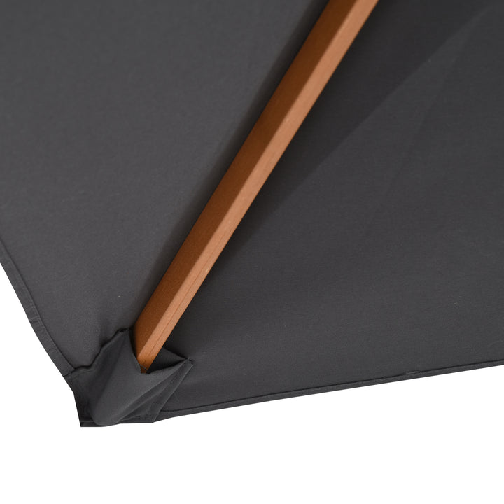 2 x 3m Wooden Garden Parasol Umbrella Outdoor Sun Shade Canopy, Dark Grey