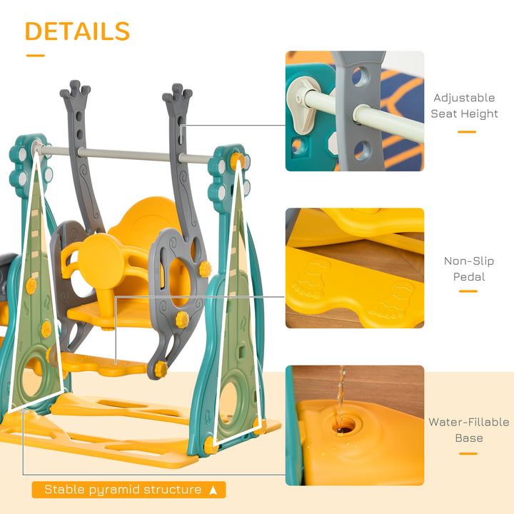 MCL 3-IN-1 Kids Swing and Slide Set with Basketball Hoop Slide Swing Adjustable Seat Height Toddler Playground Activity Center Indoor and Outdoor Play Equipment