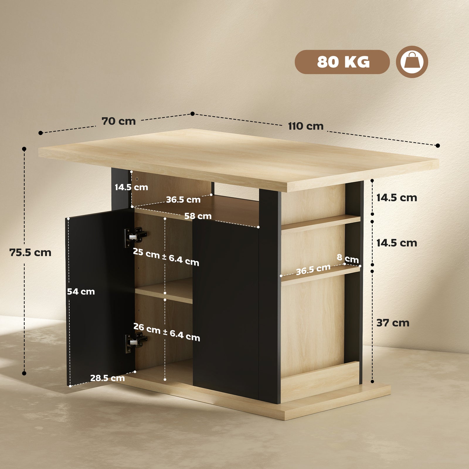 Kitchen Island with Spice Rack, Kitchen Storage with Large Tabletop fo