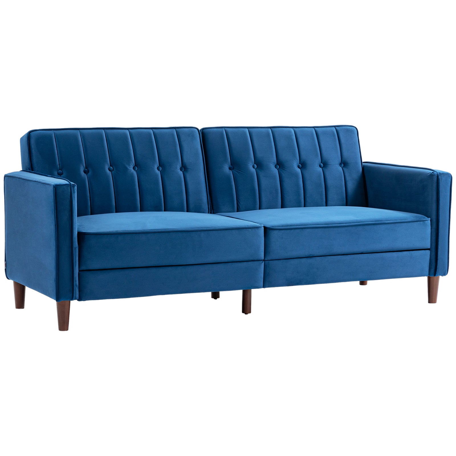 Velvet-Feel Three-Seater Sofa Bed - Blue