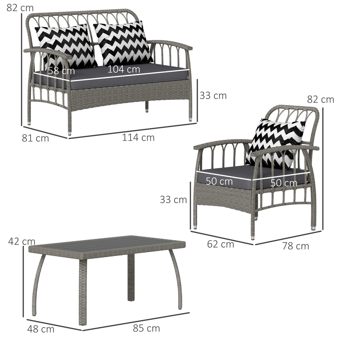 Four-Piece Rattan Cut-Out Sofa Set - Grey