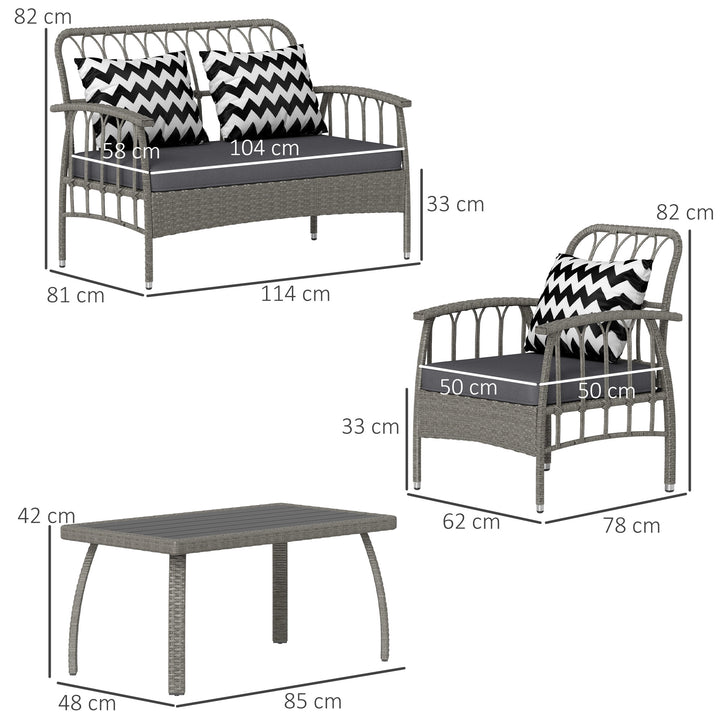 Four-Piece Rattan Cut-Out Sofa Set - Grey