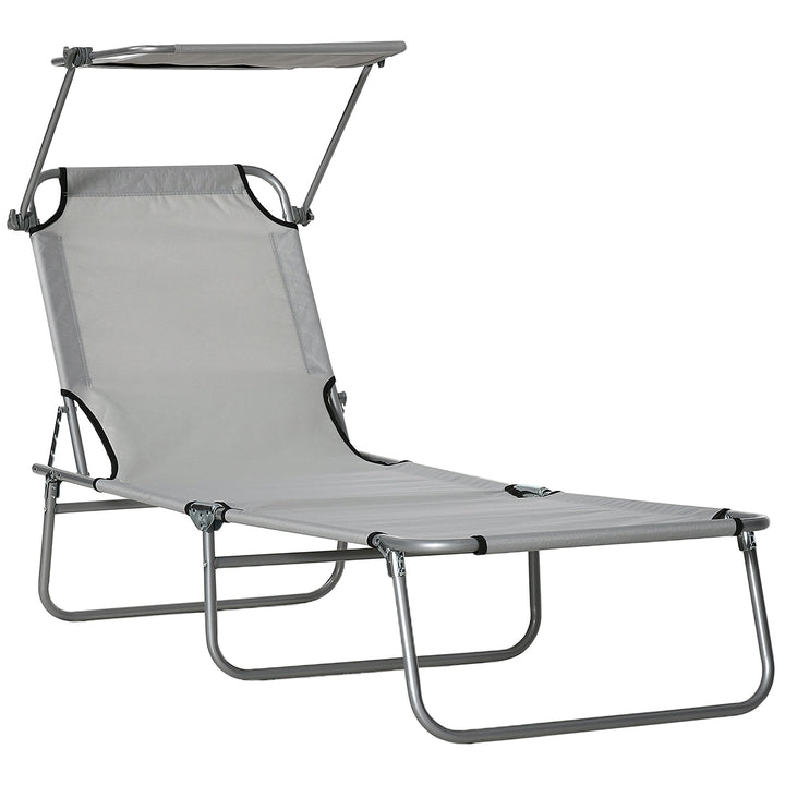MCL Outdoor Foldable Sun Lounger, 4 Level Adjustable Backrest Reclining Sun Lounger Chair with Angle Adjust Sun Shade Awning for Beach, Garden, Patio