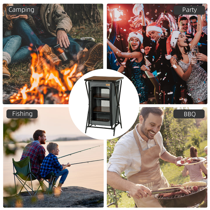 Camping Cupboard, Aluminium Foldable Camping Kitchen Station Cook Table with Storage Shelves and Carrying Bag for BBQ Party Picnic Backyard