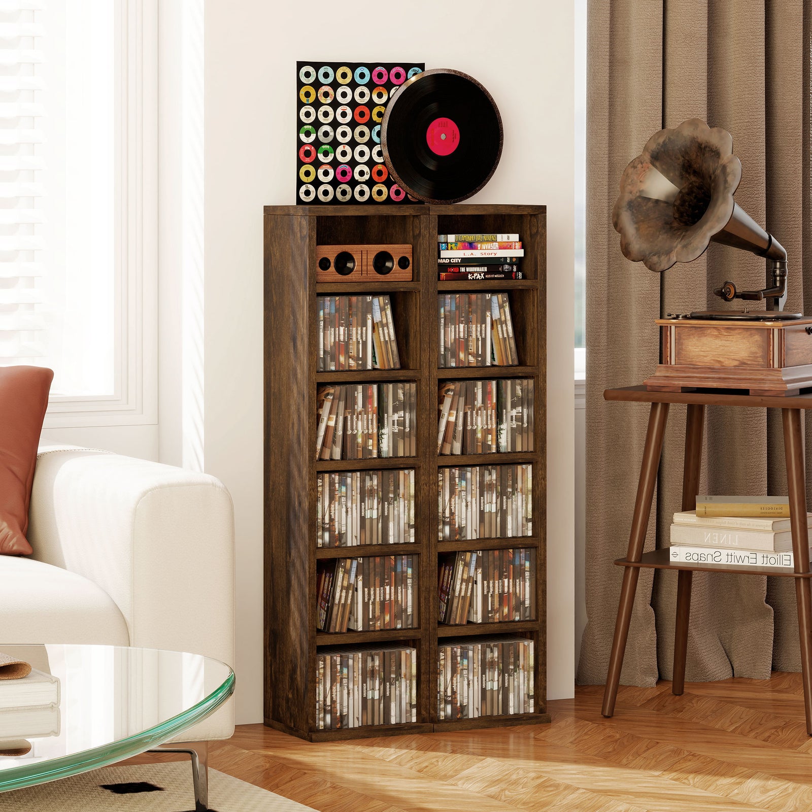 Set of Two 102 CD Storage Units - Mid Brown Wood-Effect