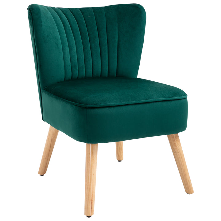 Modern Accent Chair, Fabric Living Room HOMCOM Chair with Rubber Wood Legs and Thick Padding, Green | Aosom UK