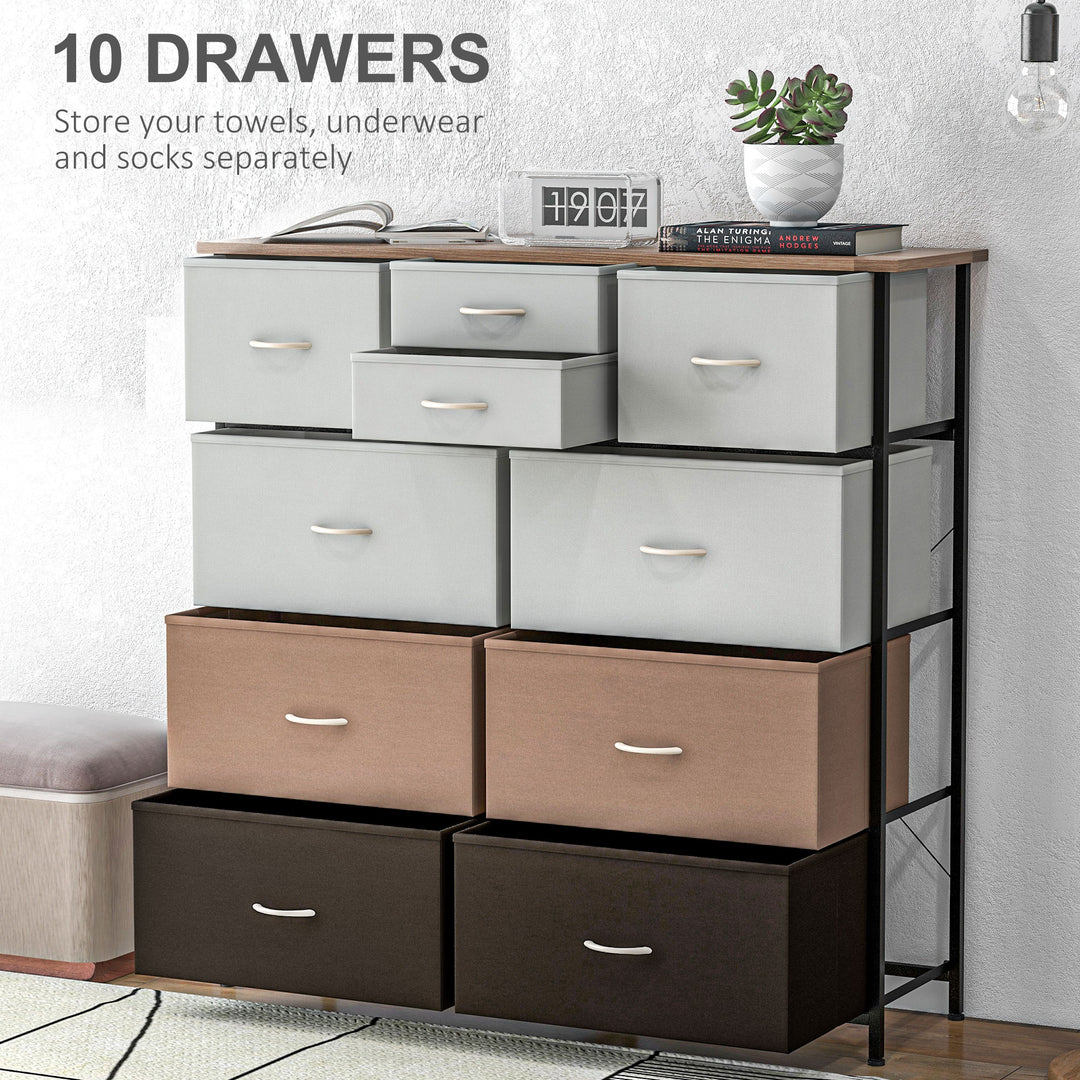 HOMCOM Chest of Drawers for Bedroom, 10-Drawer Dresser with Foldable Fabric Drawers and Metal Frame, Colourful Storage Solution | Aosom UK