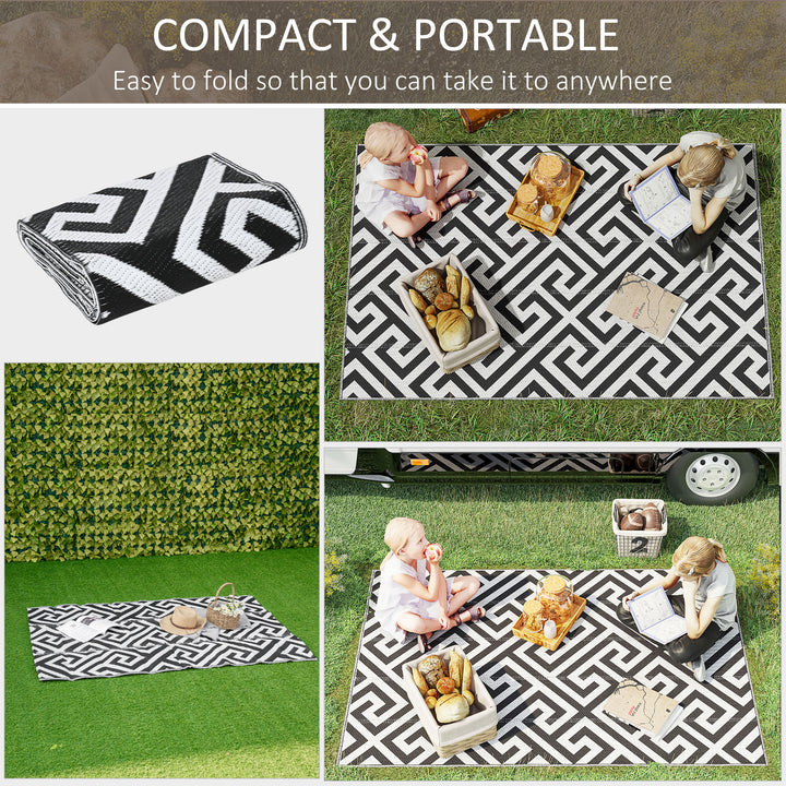 MCL Outdoor Rug Reversible Mat Plastic Straw Rug Portable RV Camping Mat for Garden Deck Picnic Indoor, 121 x 182 cm (4 x 6 ft), Black & White