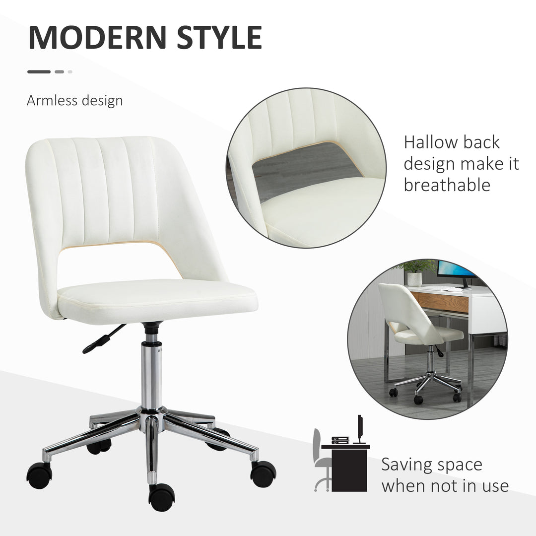 Armless Velvet-Feel Office Chair - Cream White