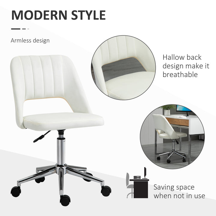 Armless Velvet-Feel Office Chair - Cream White